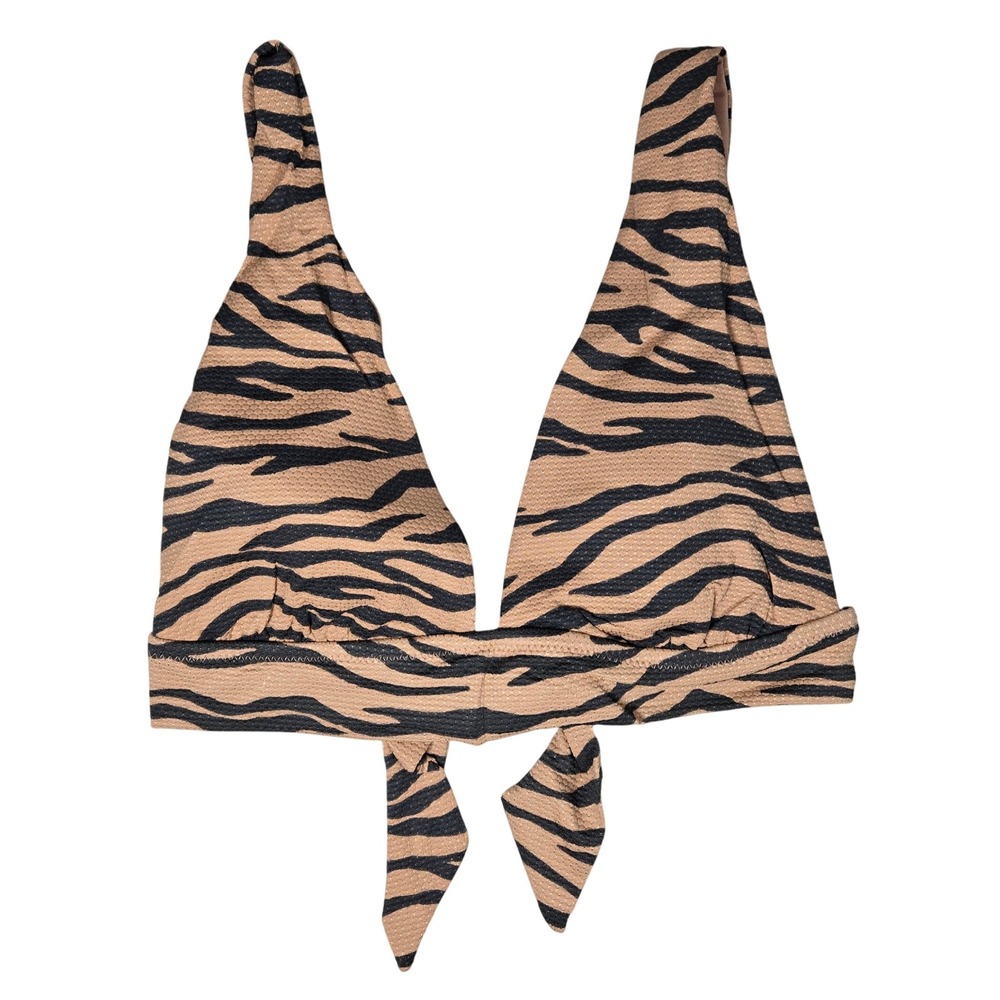Aerie Triangle Bikini Top Tan Black Tiger Stripe Print Adjustable Tie Size S NWT